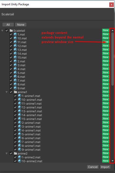 Unity Editor preview of a .unitypackage files's contents